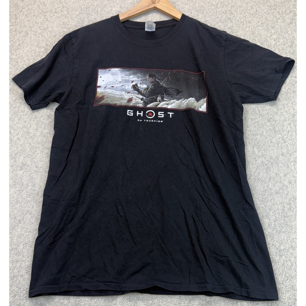 Gildan Mens Crew Neck T-Shirt Black Ghost of Tsushima Graphic Print Streetwear L
